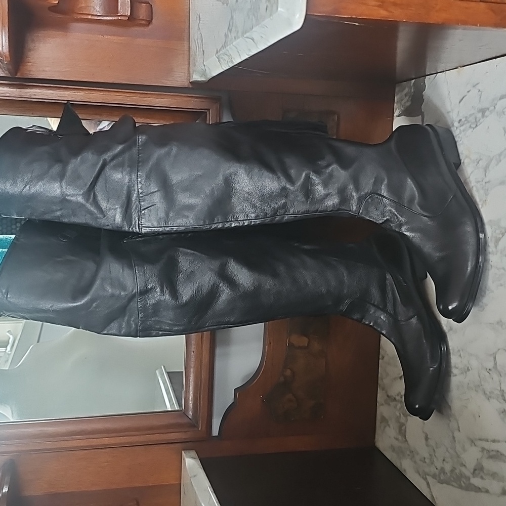 Black Genuine Leather Over-the-Knee Boots